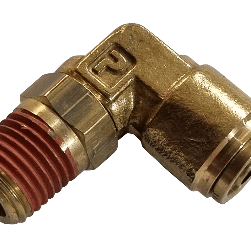 3/8 Hose x 1/4 NPTF Male - Male 90 Degree Elbow Swivel - Brass Push Fit Brake 3/8 -