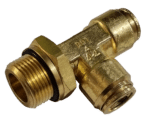 10mm Hose x M16 Metric Male - Male Run Tee Connector Swivel - Brass Push Fit Brake 10mm -
