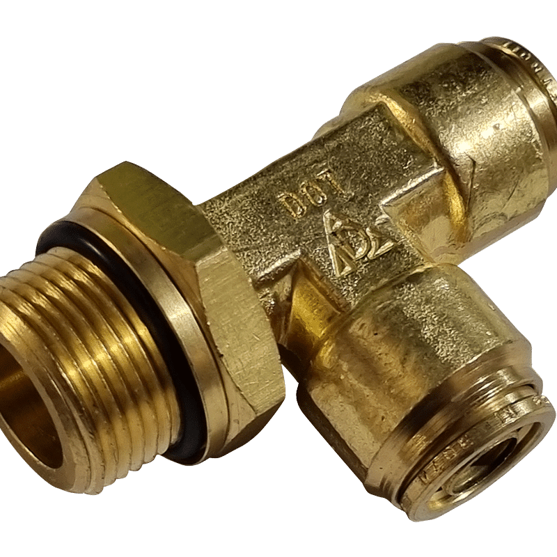 10mm Hose x M16 Metric Male - Male Run Tee Connector Swivel - Brass Push Fit Brake 10mm -