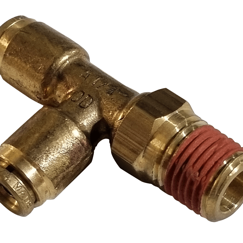 1/4 Hose x 1/4 NPTF Male - Male Run Tee Connector Swivel - Brass Push Fit Brake 1/4 -