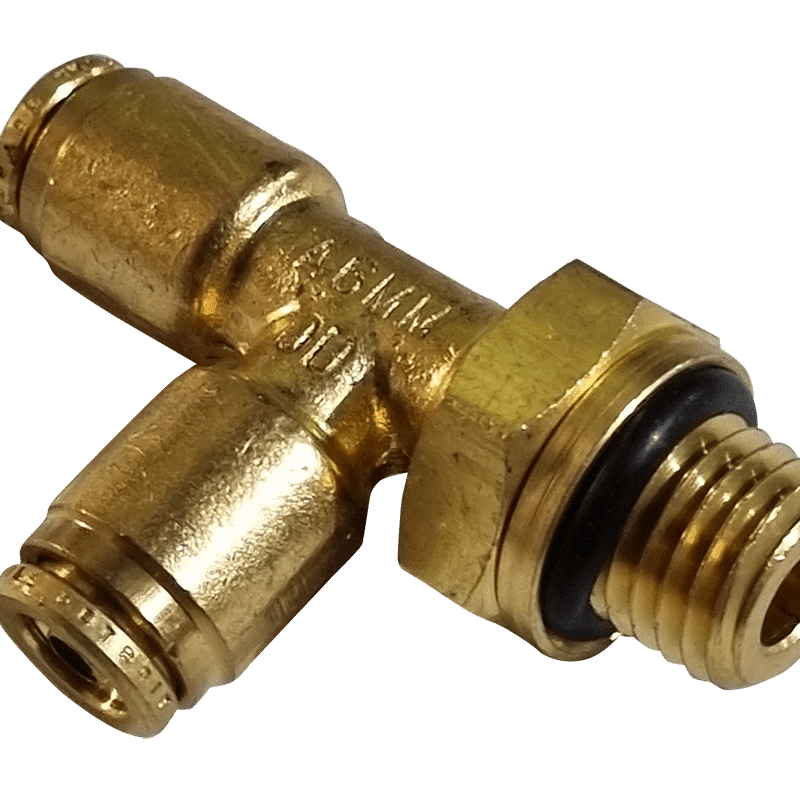 6mm Hose x M12 Metric Male - Male Run Tee Connector Swivel - Brass Push Fit Brake 6mm -